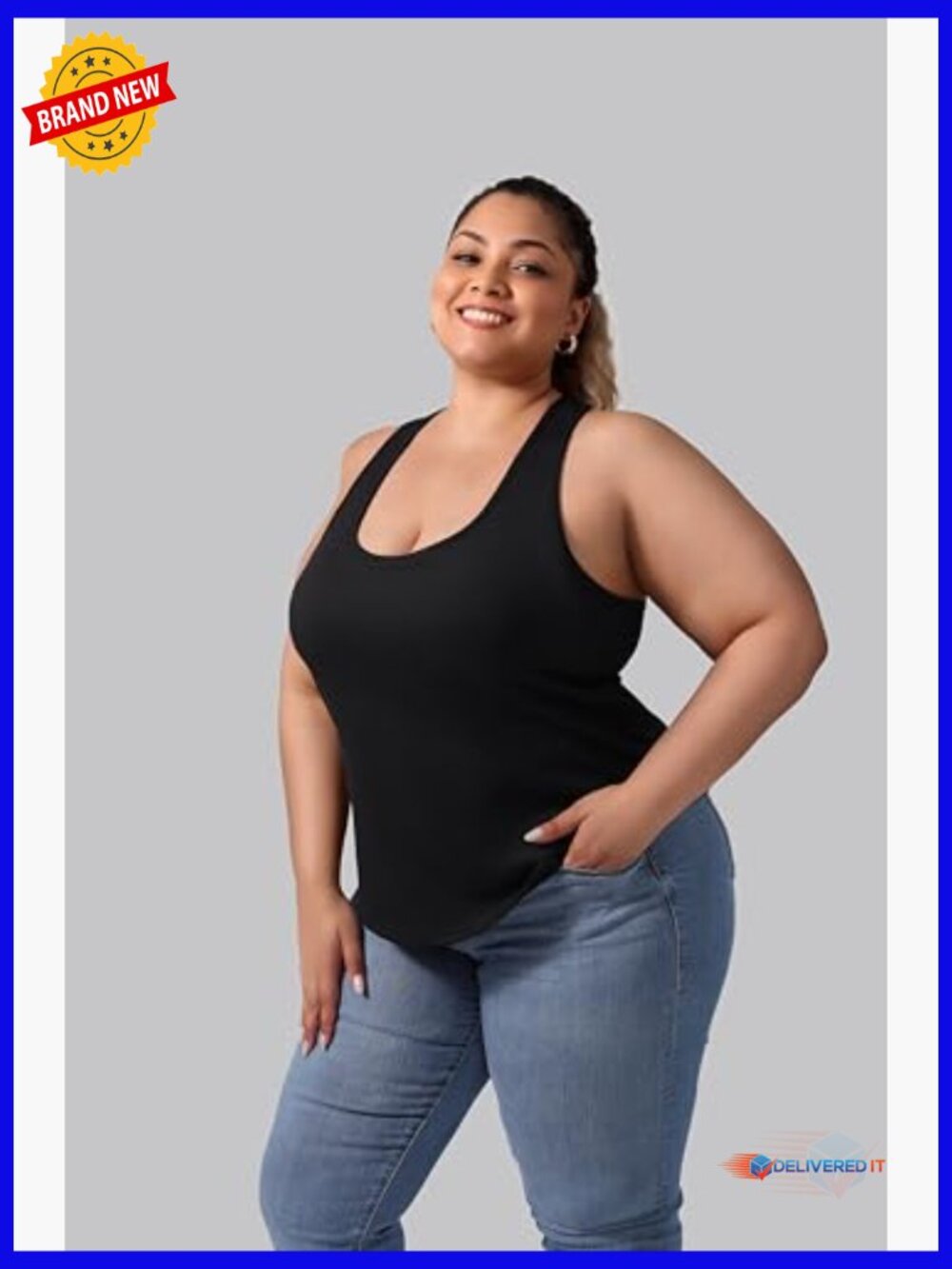 Plus Size Ribbed Tank Tops with Built-in Bra, 3-Pack Racerback Camis - Picture 3 of 7